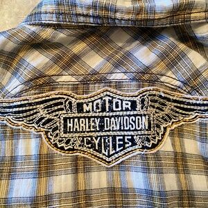 Harley-Davidson Ladies snap down Shirt - White and Brown size M
